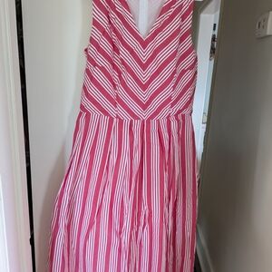Size L. Pink and White Striped V-Neck Sundress